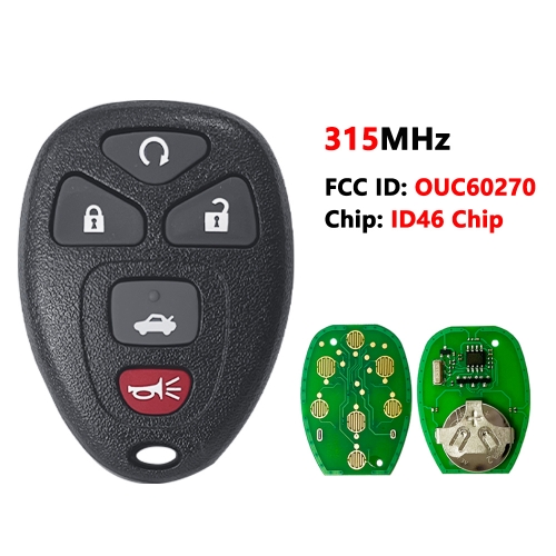 OUC60270 4+1 Buttons New Remote Start Keyless Entry Key Fob Clicker Control For Chevrolet Impala 2006-2013 15912860