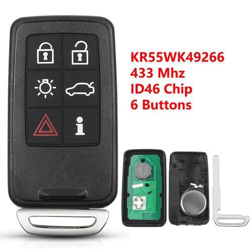 For Volvo S40 S60 S60L S80 V40 V60 XC60 XC70 6 Buttons Smart Key KR55WK49266 Smart Remote Car Key 433Mhz