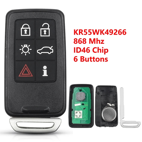 For Volvo S40 S60 S60L S80 V40 V60 XC60 XC70 6 Buttons Smart Key KR55WK49266 Smart Remote Car Key 868Mhz