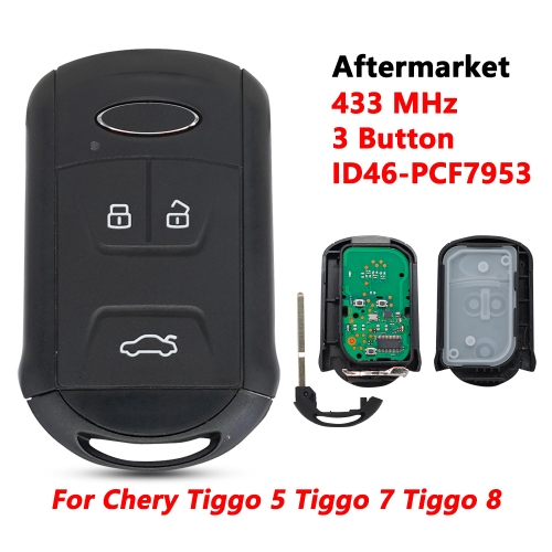 Aftermarket 3 Button Car Keyless Smart Remote Key 433Mhz ID46 Chip for Chery Tiggo 5 Tiggo 7 Tiggo 8 Arrizo 5 6 7 Intelligent Remote Key