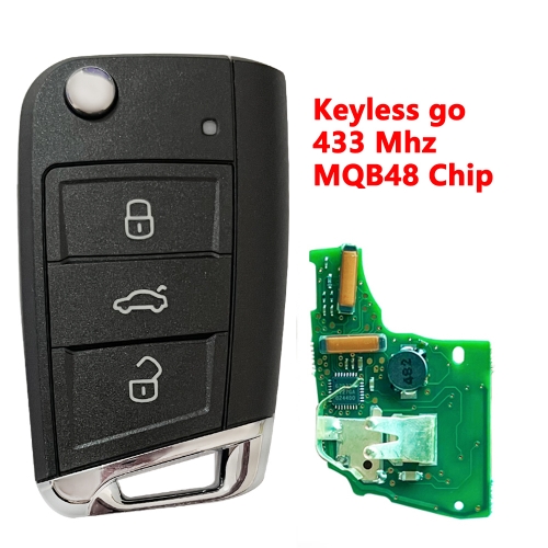 MQB Smart key 3Button flip key 433mhz Id48 Chip For VW