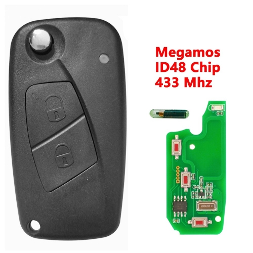 (433Mhz)2 Buttons(Black) ID48 Chip Flip Remote Key for Fiat