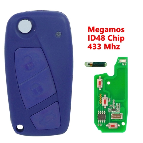 (433Mhz)3 Buttons(Blue Car) ID48 Chip Flip Remote Key for Fiat