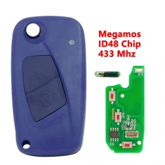 (433Mhz)2 Buttons(Blue) ID48 Chip Flip Remote Key for Fiat