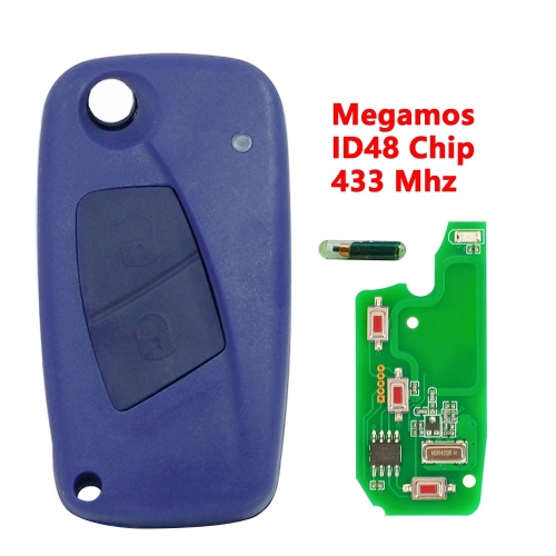 (433Mhz)2 Buttons(Blue) ID48 Chip Flip Remote Key for Fiat