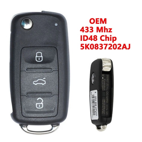 (433Mhz)5K0837202AJ 3 Buttons ID48 Chip  Keyless go Car Key for VW