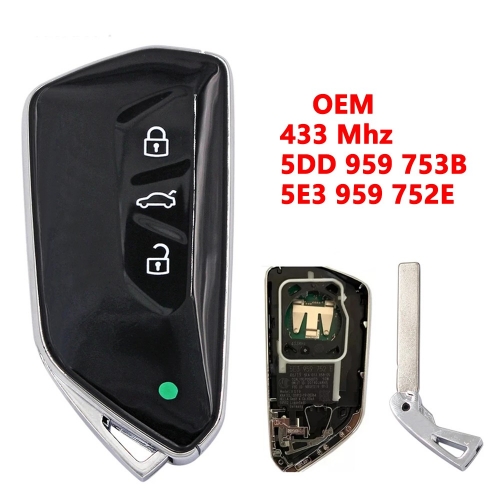 (433Mhz)5DD 959 753B /5E3 959 752E 3Buttons 5C Chip  Keyless go Car Key for VW