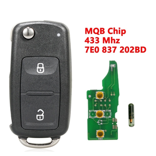 MQB Flip Remote Control Car Key With 3Buttons 433MHz 7E0 837 202BD