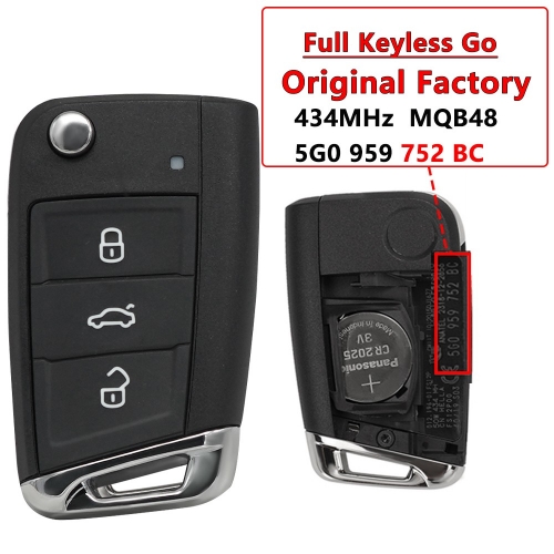 (433Mhz)5G0959753BC 3 Buttons MQB48 Chip Full Keyless Car Key for VW