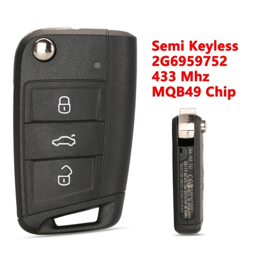 (433Mhz)2G6959752 3 Buttons MQB49 Chip  Semi Keyless Car Key for VW