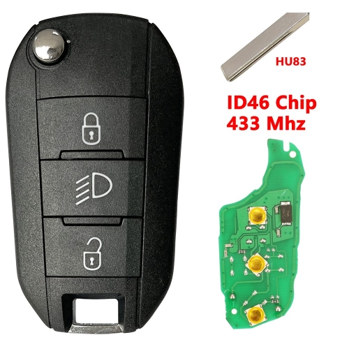 3B(Lamp)/ID46 Flip Key For Peugeot Citroen  Blade HU83 433mhz