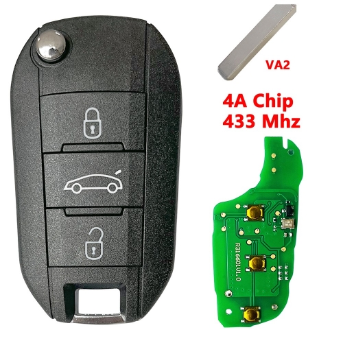 3 Buttons(Trunk) 4A Chip Flip Car Key  For Peugeot Citroen VA2 Blade