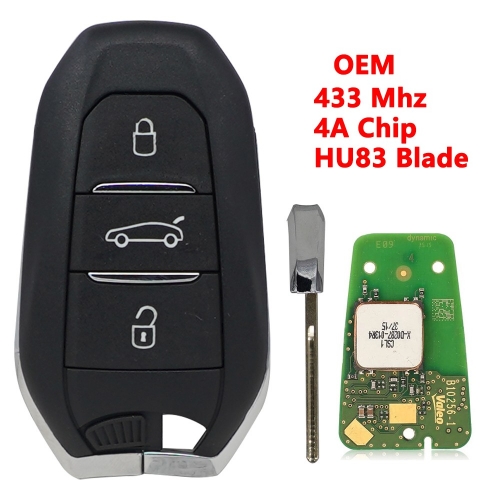 (433Mhz)3B(TRUCK)/ 4A Chip  Smart Card Car Key  For Peugeot Citroen HU83 Blade