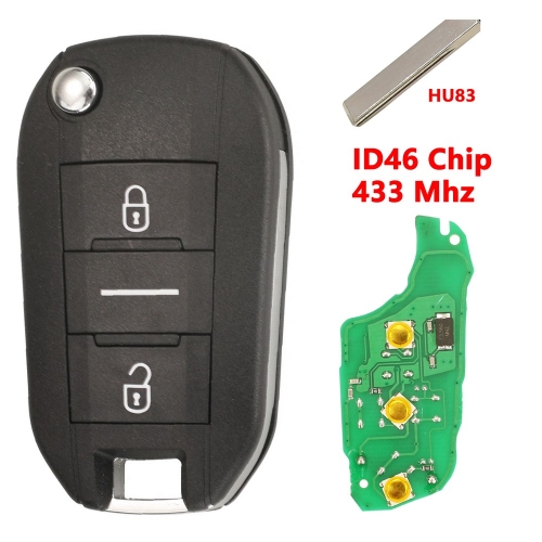 2B/ID46 Flip Key For Peugeot Citroen  Blade HU83 433mhz