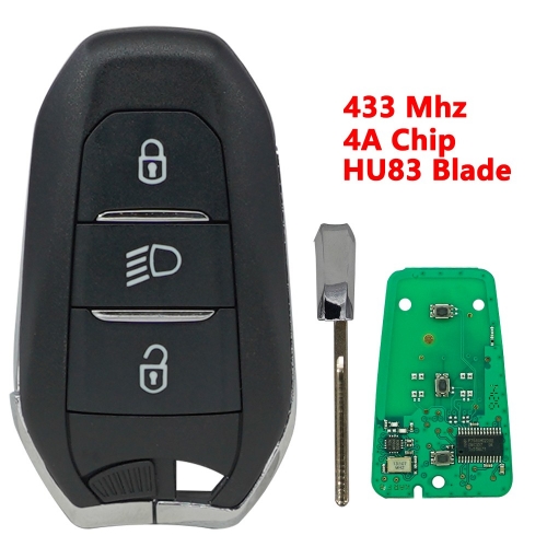 (433Mhz)3B(Lamp)/ 4A Chip  Smart Card Car Key  For Peugeot Citroen HU83 Blade