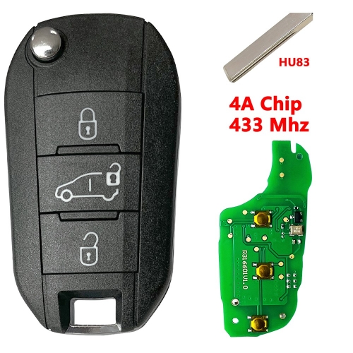 3 Buttons(VAN) 4A Chip Flip Car Key  For Peugeot Citroen HU83 Blade