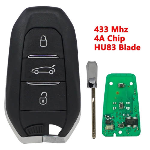 (433Mhz)3B(Truck)/ 4A Chip  Smart Card Car Key  For Peugeot Citroen HU83 Blade