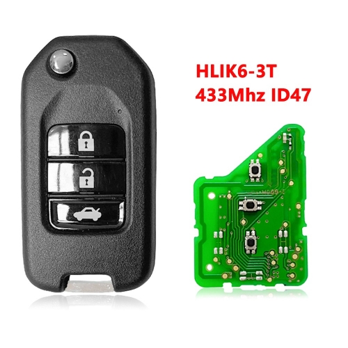 （433 Mhz) HLIK6-3T 3 Buttons ID47  Chip Remote Key  for Honda