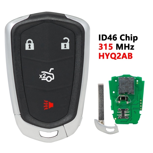 (315Mhz )HYQ2AB car 3+1 Buttons  with electronic chip Smart Car Remote  Key For Cadillac