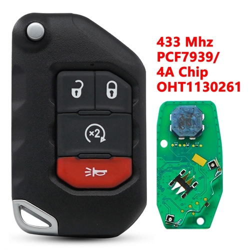 (433Mhz)OHT1130261 3+1 Buttons 4A/PCF7939M Chip Flip Remote Key for Jeep