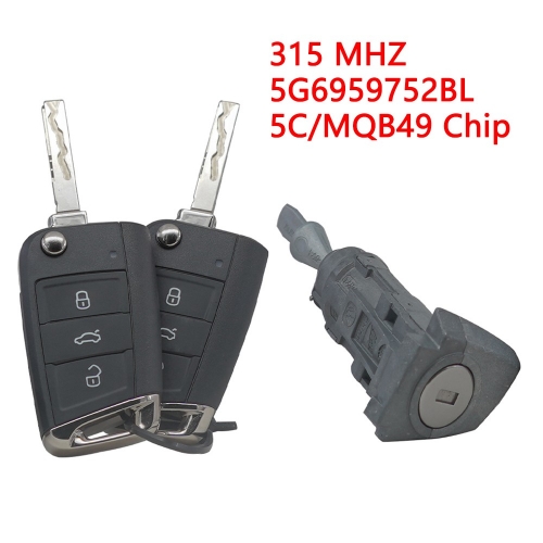 A Full set includes 1pcs lock and 2pcs 3 Buttons 5C/MQB49 Chip 5G6959752BL Remote Key for VW