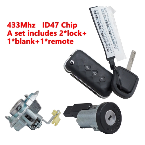 A set includes 2pcs lock and 1pcs key and 1pcs 3 Buttons ID47 Chip Remote Key for Chevrolet