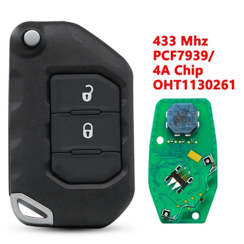 (433Mhz)OHT1130261 2 Buttons 4A/PCF7939M Chip Flip Remote Key for Jeep