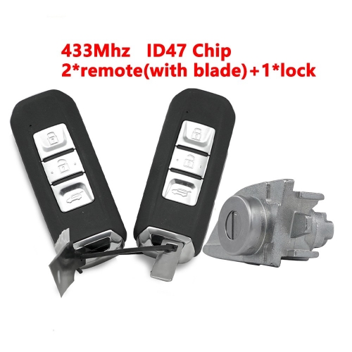 A set includes 1pcs lock and 2pcs Blade and 2pcs ID47 Chip Remote Key for Chevrolet