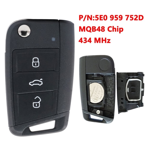 (434Mhz)Original 5E0 959 752D 3 Buttons MQB48 Chip Smart Remote Key for Skoda