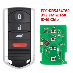 (313.8 Mhz)KR5434760 3+1 Buttons ID46 Chip Remote Key for ACURA