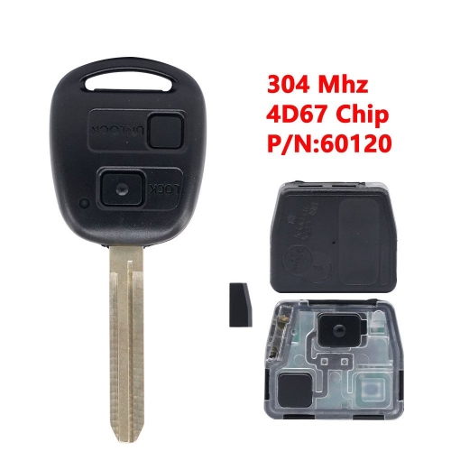 (304Mhz)601202 2 Buttons 4D67 Chip Remote Key for Toyota