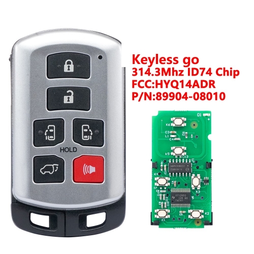 (314.3Mhz)HYQ14ADR 89904-08010 5+1 Buttons ID74 Chip Smart Remote Key for Toyota