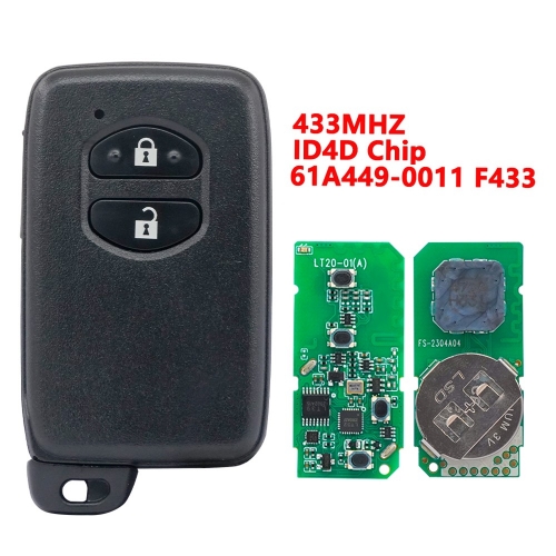 (433Mhz)61A449-0011 F433 2 Buttons ID4D Chip Remote Key for Toyota Avensis Prius 2010-2015