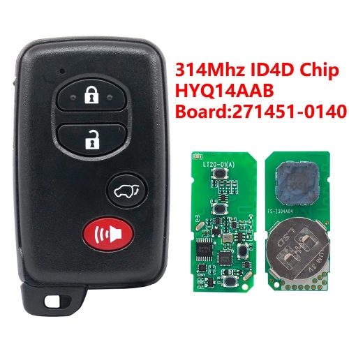 (314Mhz)HYQ14AAB 271451-0140 3+1 Buttons ID4D Chip Remote Key for Toyota