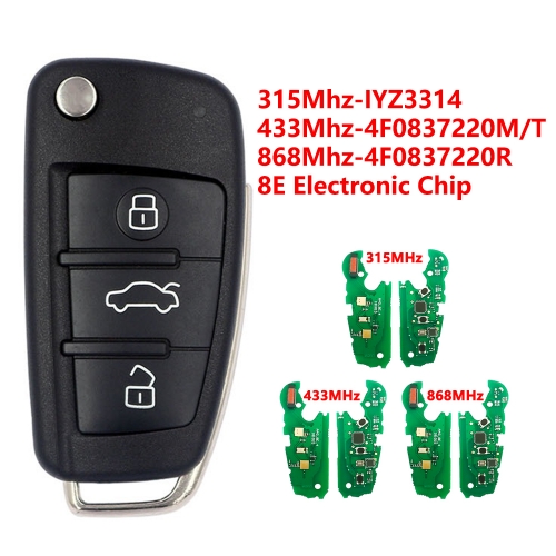 (315/433/868Mhz)3 Buttons 8E Electronic Chip Remote Key for Audi