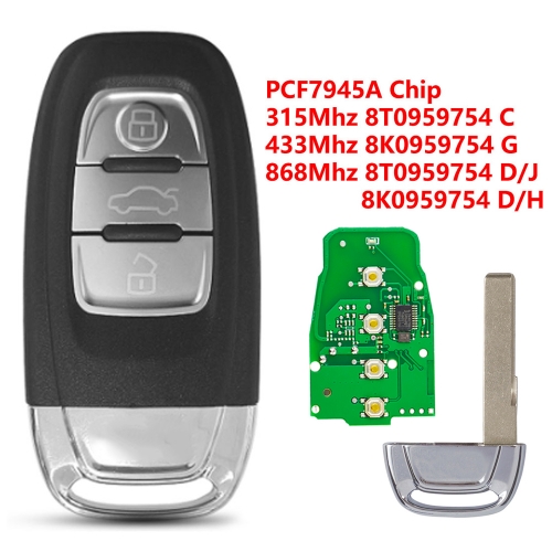 (315/433/868Mhz)3 Buttons PCF7945A/ID46 Chip NO Smart Remote Key for Audi