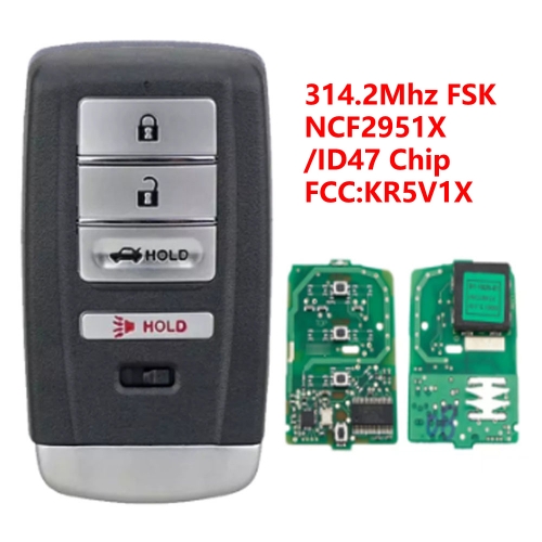 (314.2 Mhz)KR5V1X 3+1 Buttons Remote Key for Acura ILX RLX TLX 2015-2020