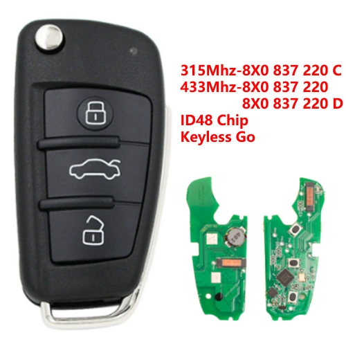 (315/433Mhz)3 Buttons ID48 Chip Keyless-Go Remote Key for Audi Q3