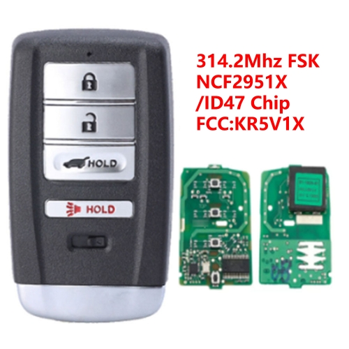 (314.2 Mhz)KR5V1X 3+1 Buttons ID47 Chip Remote Key for Acura ILX RLX TLX 2014-2019