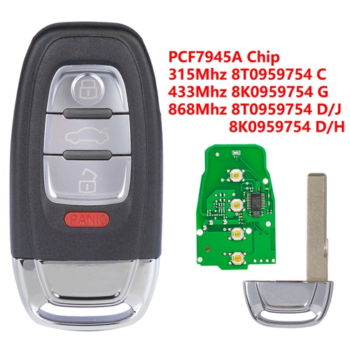(315/433/868Mhz)3+1 Buttons PCF7945 A/ID46 Chip Remote Key for Audi