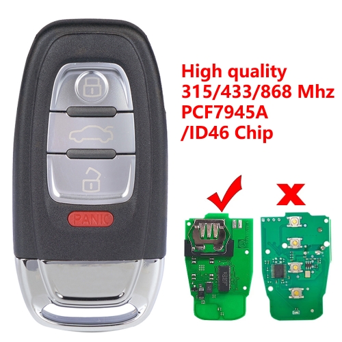 (315/433/868Mhz)3+1 Buttons PCF7945 Original Chip Remote Car Key for Audi Q5 A4 A5 No-Keyless