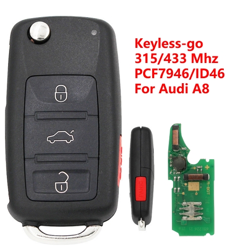 (315/433Mhz)3+1Buttons PCF7946 Chip Flip Keyless-go Remote Key for Audi A8