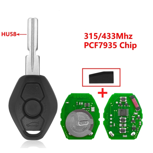 (315/433/868/315LP Mhz)3 Buttons PCF7935 Chip Remote Key for BMW HU58 Blade