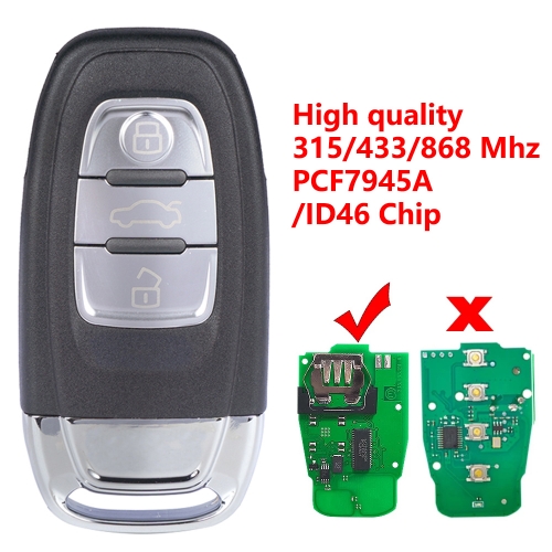 (315/433/868Mhz)3 Buttons PCF7945 Original Chip Remote Car Key for Audi Q5 A4 A5 No-Keyless