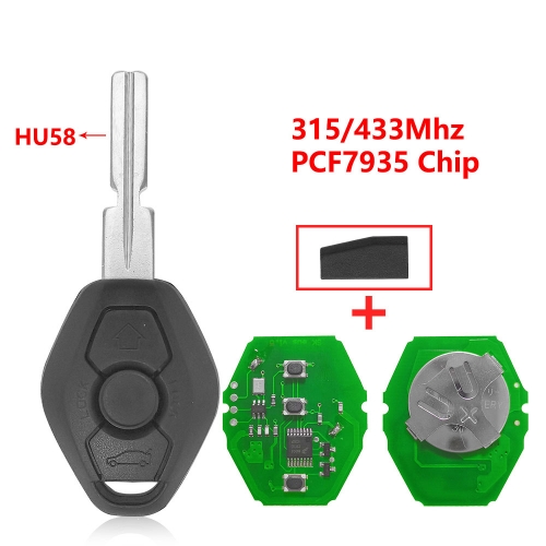 (315/433Mhz)3 Buttons PCF7935 Chip Remote Key for BMW EWS System(non-ajustable) HU58 Blade