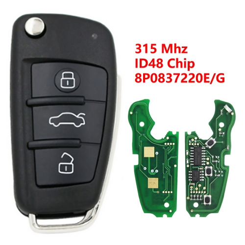 (315Mhz)8P0837220E/G 3 Buttons ID48 Chip Flip Remote Key for Audi