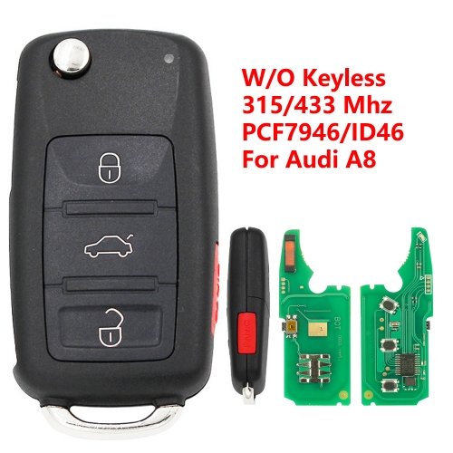 (315/433Mhz)3+1Buttons PCF7946 Chip Flip Half Smart Remote Key for Audi A8