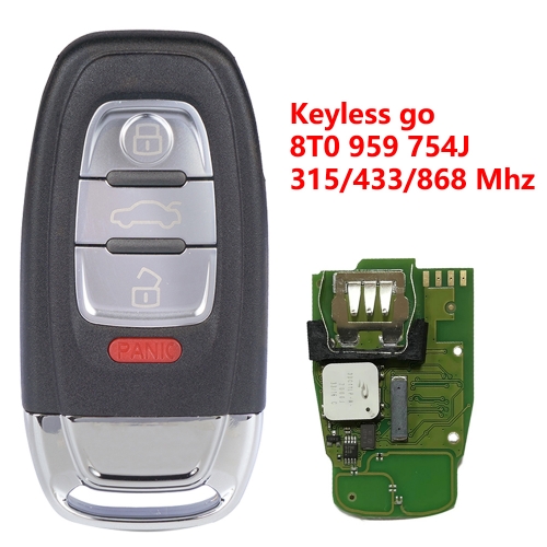 (315/433/868Mhz)8T0959754J 3+1 Buttons PCF7945AC Chip Smart Card Remote Key for Audi