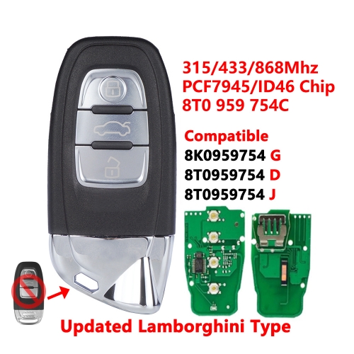 (315/433/868Mhz)8T0959754C 3 Buttons Modified Remote Key for Audi