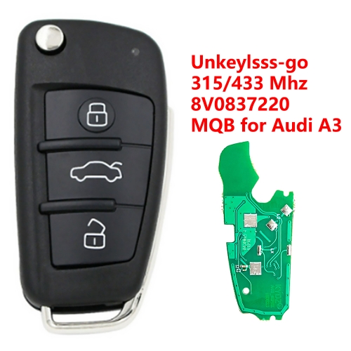 (315/433Mhz)8V0837220 3 Buttons ID48 Chip Flip UNkeyless-go Remote Key for Audi A3 S3 MQB
